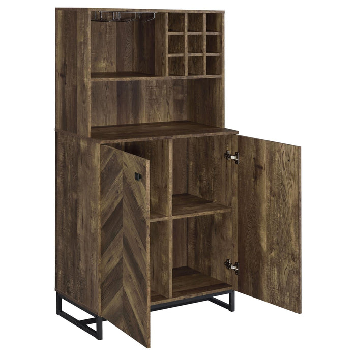 Mendoza 2-door Wine Cabinet Rustic Oak Herringbone and Gunmetal