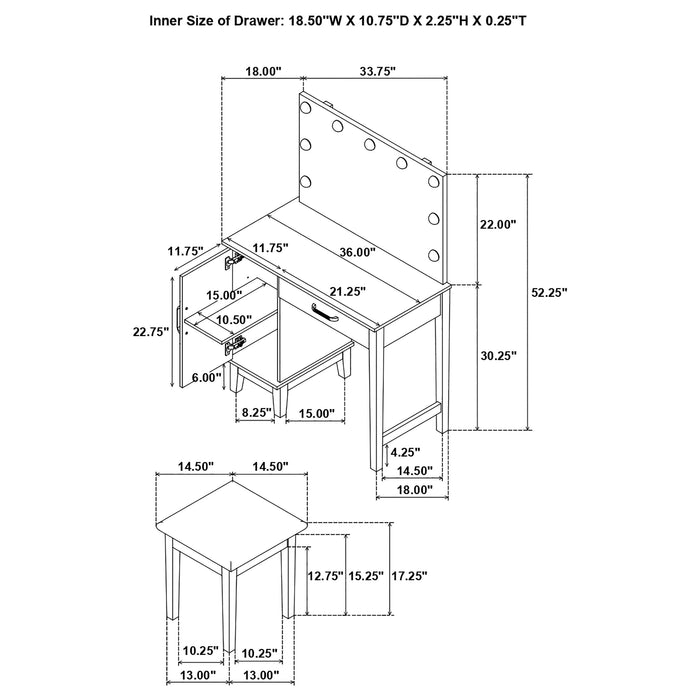 Elijah Makeup Vanity Table with LED Mirror and Stool - Furniture House (Dover,NJ)