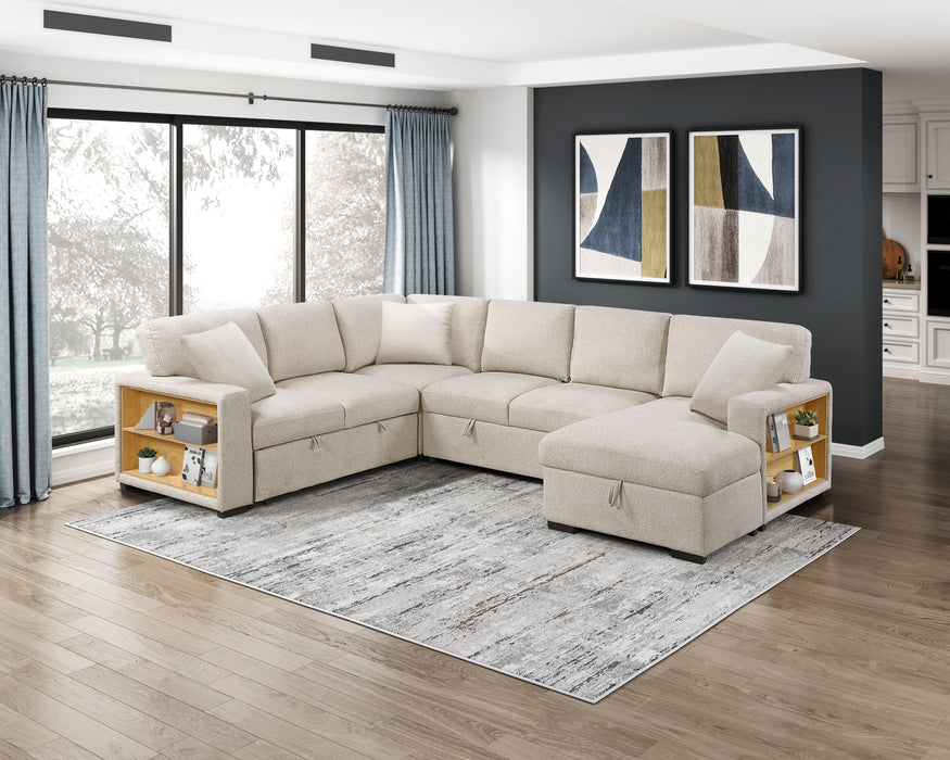 9630BE*42LRC Sectional with Right Chaise, Pull-out Bed, Hidden Storages and Shelves, Charging Ports. By Homelegance.