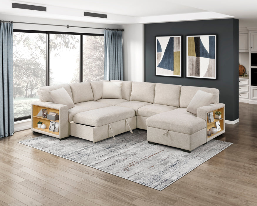 9630BE*42LRC Sectional with Right Chaise, Pull-out Bed, Hidden Storages and Shelves, Charging Ports. By Homelegance.