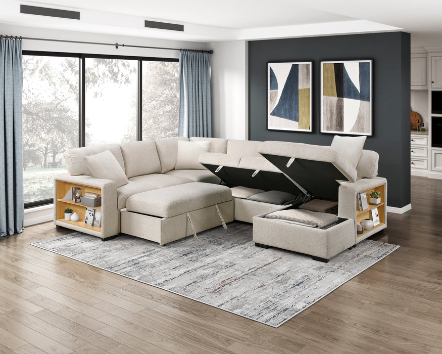 9630BE*42LRC Sectional with Right Chaise, Pull-out Bed, Hidden Storages and Shelves, Charging Ports. By Homelegance.