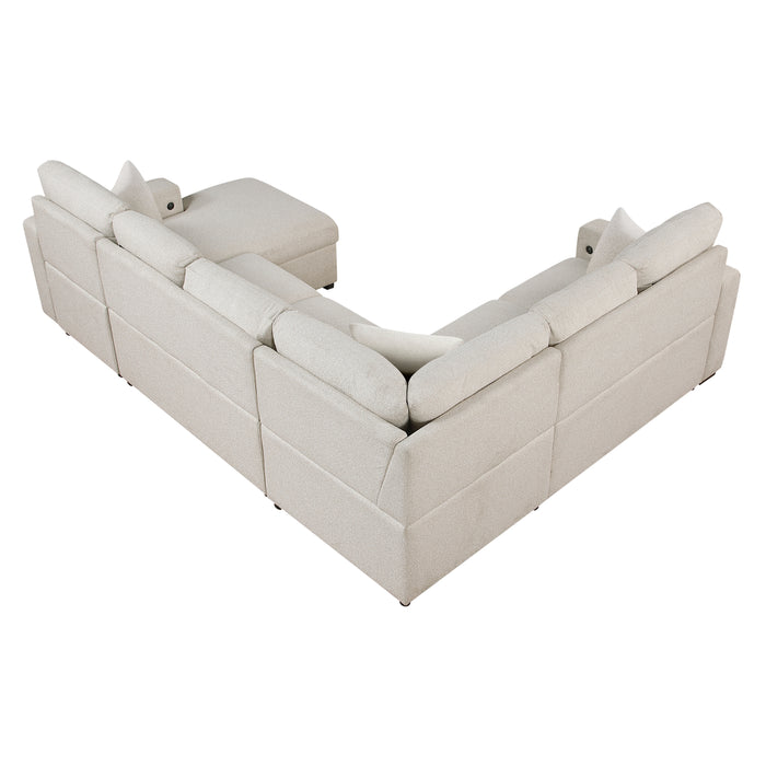 9630BE*42LRC Sectional with Right Chaise, Pull-out Bed, Hidden Storages and Shelves, Charging Ports. By Homelegance.