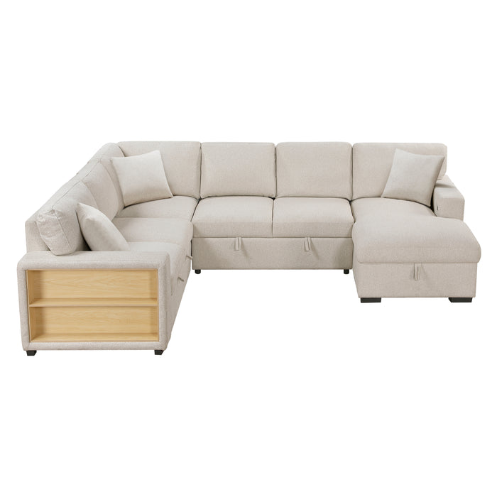 9630BE*42LRC Sectional with Right Chaise, Pull-out Bed, Hidden Storages and Shelves, Charging Ports. By Homelegance.