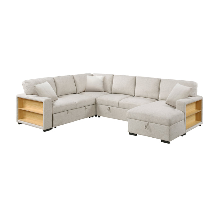 9630BE*42LRC Sectional with Right Chaise, Pull-out Bed, Hidden Storages and Shelves, Charging Ports. By Homelegance.