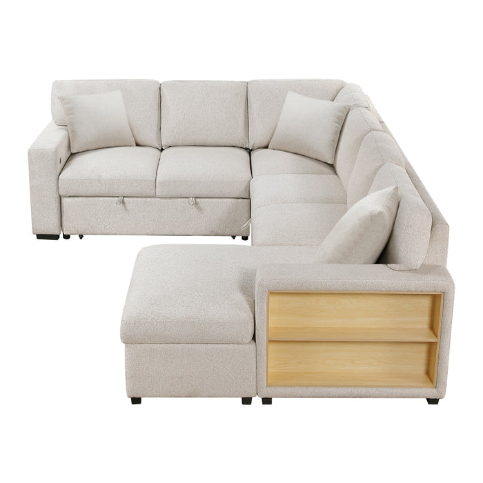 9630BE*42LRC Sectional with Right Chaise, Pull-out Bed, Hidden Storages and Shelves, Charging Ports. By Homelegance.