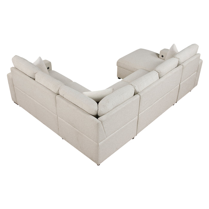9630BE*4LC2R Sectional with Left Chaise, Pull-out Bed, Hidden Storages and Shelves, Charging Ports. By Homelegance.