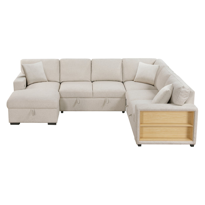 9630BE*4LC2R Sectional with Left Chaise, Pull-out Bed, Hidden Storages and Shelves, Charging Ports. By Homelegance.