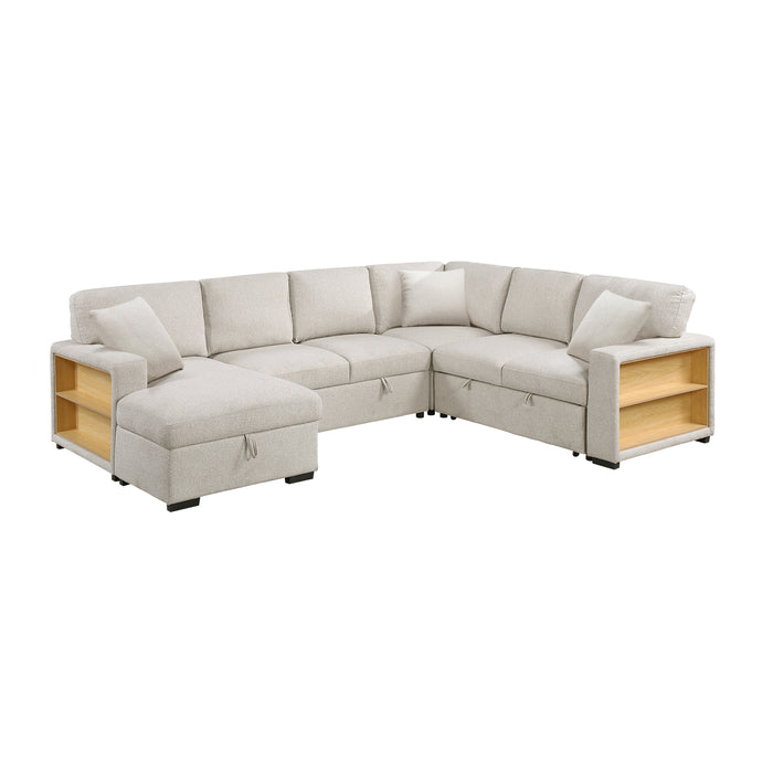 9630BE*4LC2R Sectional with Left Chaise, Pull-out Bed, Hidden Storages and Shelves, Charging Ports. By Homelegance.