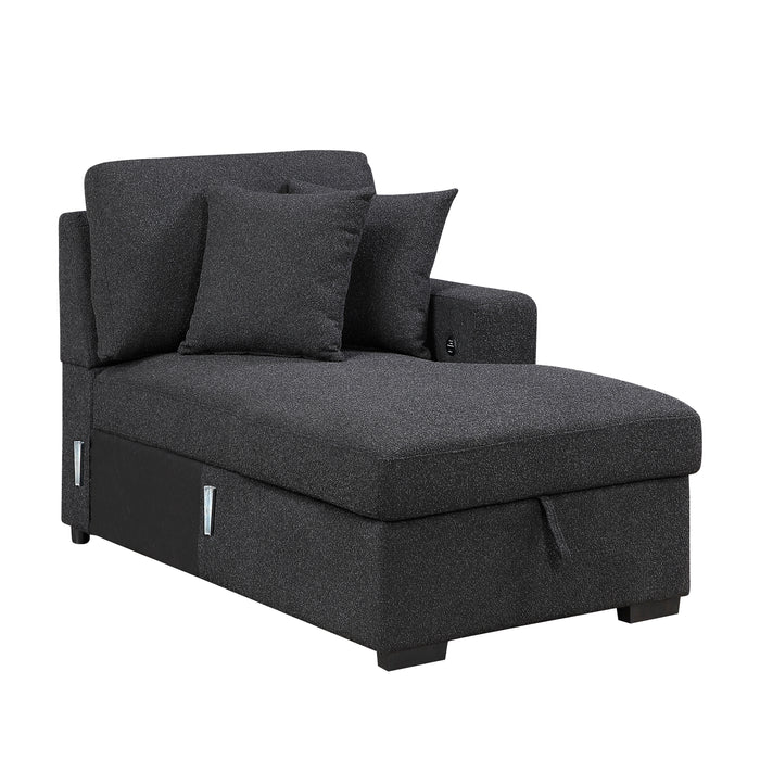 9630BK*42LRC Sectional with Right Chaise, Pull-out Bed, Hidden Storages and Shelves, Charging Ports. By Homelegance.
