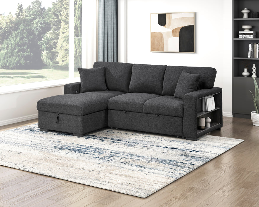 9630BK*2LC2R Sectional with Left Chaise, Pull-out Bed and Hidden Storage, Charging Ports. By Homelegance.