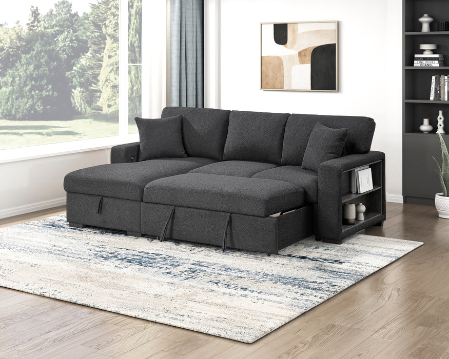 9630BK*2LC2R Sectional with Left Chaise, Pull-out Bed and Hidden Storage, Charging Ports. By Homelegance.