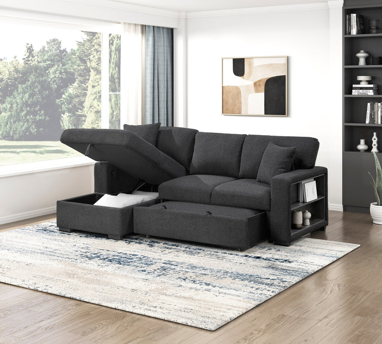 9630BK*2LC2R Sectional with Left Chaise, Pull-out Bed and Hidden Storage, Charging Ports. By Homelegance.