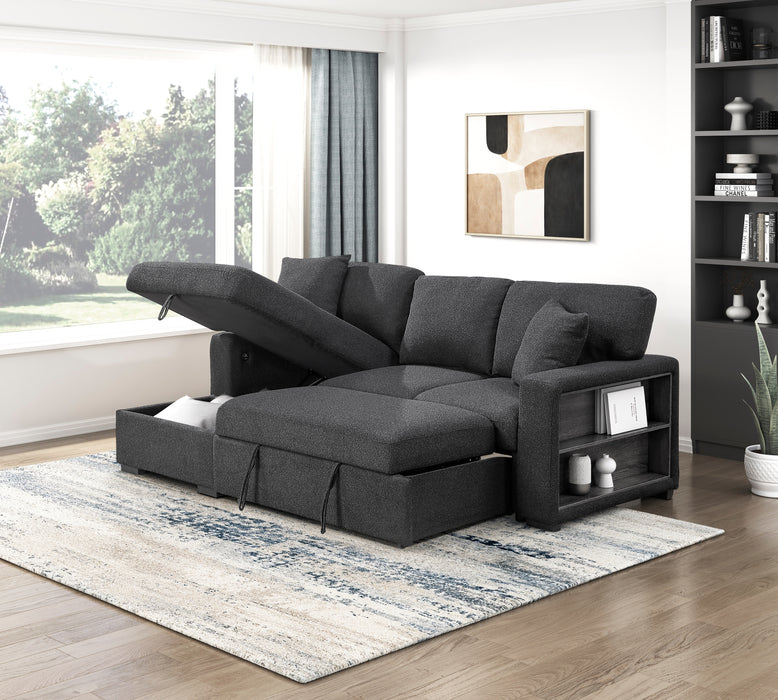 9630BK*2LC2R Sectional with Left Chaise, Pull-out Bed and Hidden Storage, Charging Ports. By Homelegance.