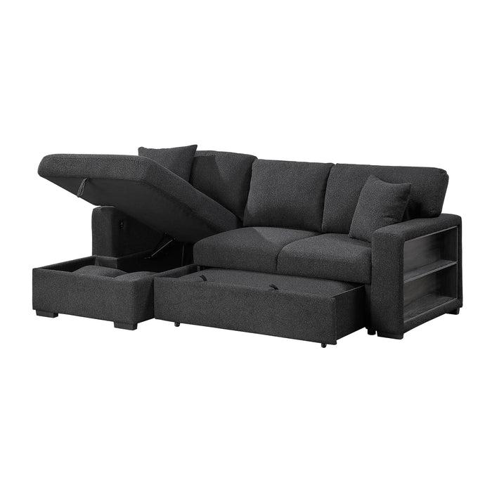 9630BK*2LC2R Sectional with Left Chaise, Pull-out Bed and Hidden Storage, Charging Ports. By Homelegance.