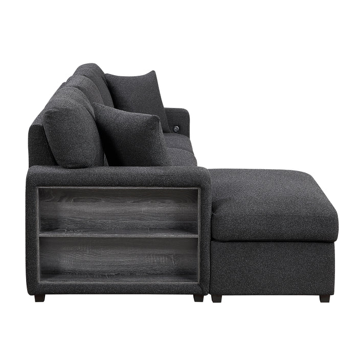 9630BK*2LC2R Sectional with Left Chaise, Pull-out Bed and Hidden Storage, Charging Ports. By Homelegance.