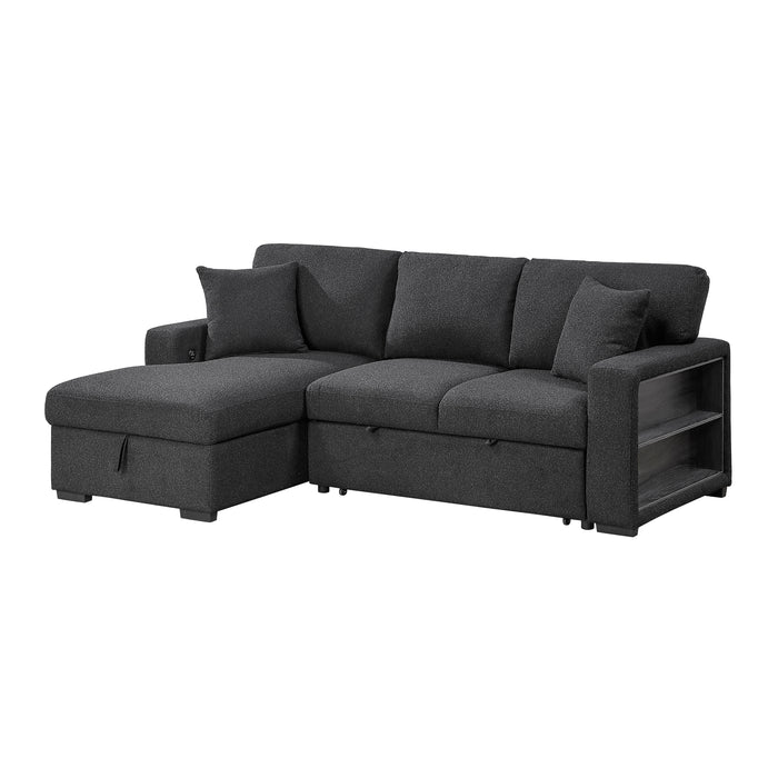9630BK*2LC2R Sectional with Left Chaise, Pull-out Bed and Hidden Storage, Charging Ports. By Homelegance.