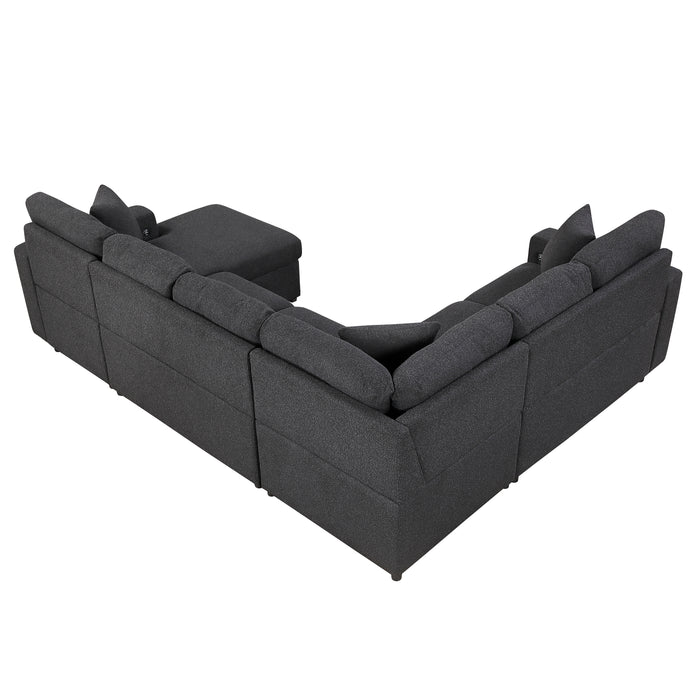 9630BK*42LRC Sectional with Right Chaise, Pull-out Bed, Hidden Storages and Shelves, Charging Ports. By Homelegance.
