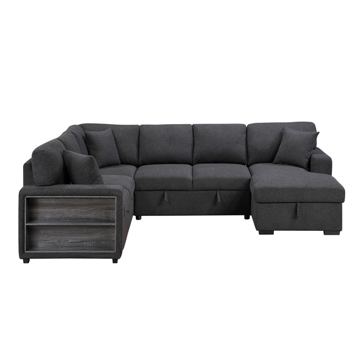 9630BK*42LRC Sectional with Right Chaise, Pull-out Bed, Hidden Storages and Shelves, Charging Ports. By Homelegance.