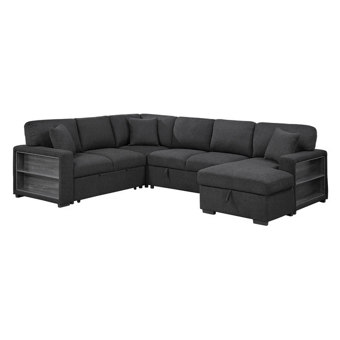 9630BK*42LRC Sectional with Right Chaise, Pull-out Bed, Hidden Storages and Shelves, Charging Ports. By Homelegance.