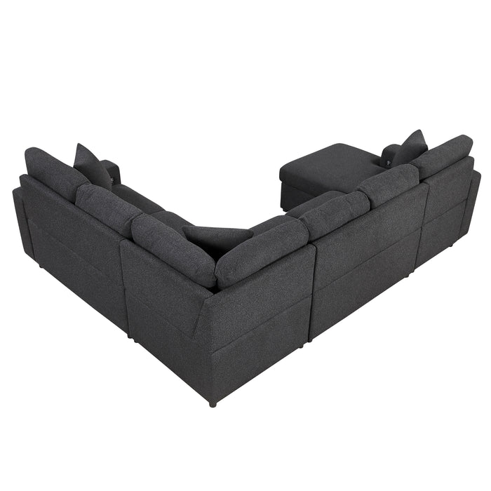 9630BK*4LC2R Sectional with Left Chaise, Pull-out Bed, Hidden Storages and Shelves, Charging Ports. By Homelegance.