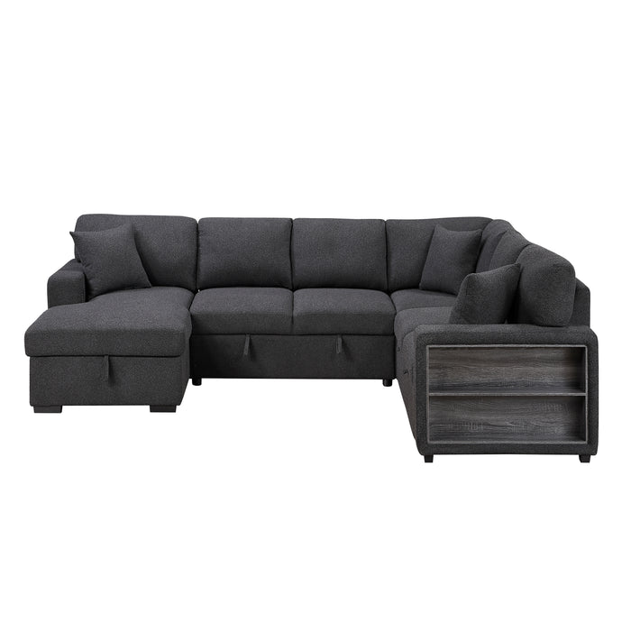 9630BK*4LC2R Sectional with Left Chaise, Pull-out Bed, Hidden Storages and Shelves, Charging Ports. By Homelegance.