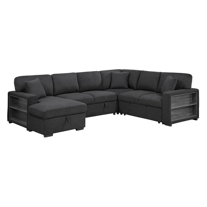9630BK*4LC2R Sectional with Left Chaise, Pull-out Bed, Hidden Storages and Shelves, Charging Ports. By Homelegance.