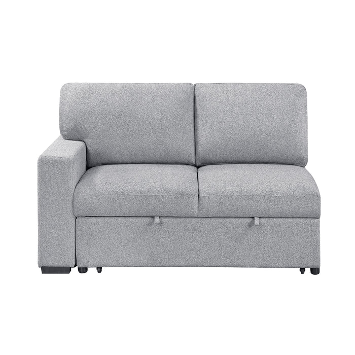 9630GY*4LC2R Sectional with Left Chaise, Pull-out Bed, Hidden Storages and Shelves, Charging Ports. By Homelegance.