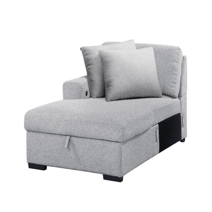 9630GY*2LC2R Sectional with Left Chaise, Pull-out Bed, Hidden Storages and Shelves, Charging Ports. By Homelegance.