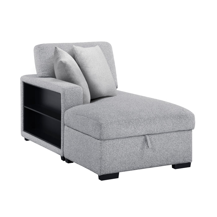 9630GY*42LRC Sectional with Right Chaise, Pull-out Bed, Hidden Storages and Shelves, Charging Ports. By Homelegance.