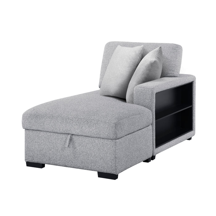 9630GY*4LC2R Sectional with Left Chaise, Pull-out Bed, Hidden Storages and Shelves, Charging Ports. By Homelegance.