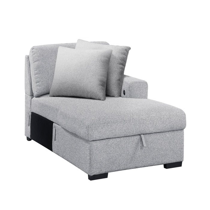 9630GY*4LC2R Sectional with Left Chaise, Pull-out Bed, Hidden Storages and Shelves, Charging Ports. By Homelegance.