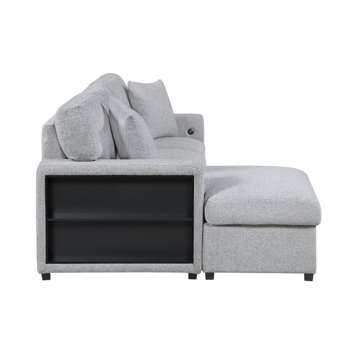 9630GY*2LC2R Sectional with Left Chaise, Pull-out Bed, Hidden Storages and Shelves, Charging Ports. By Homelegance.