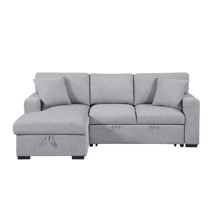9630GY*2LC2R Sectional with Left Chaise, Pull-out Bed, Hidden Storages and Shelves, Charging Ports. By Homelegance.