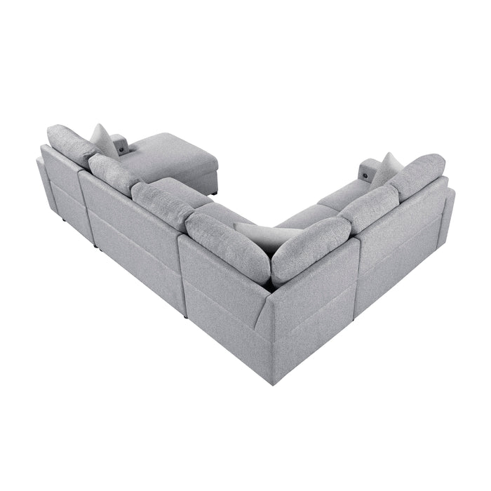 9630GY*42LRC Sectional with Right Chaise, Pull-out Bed, Hidden Storages and Shelves, Charging Ports. By Homelegance.