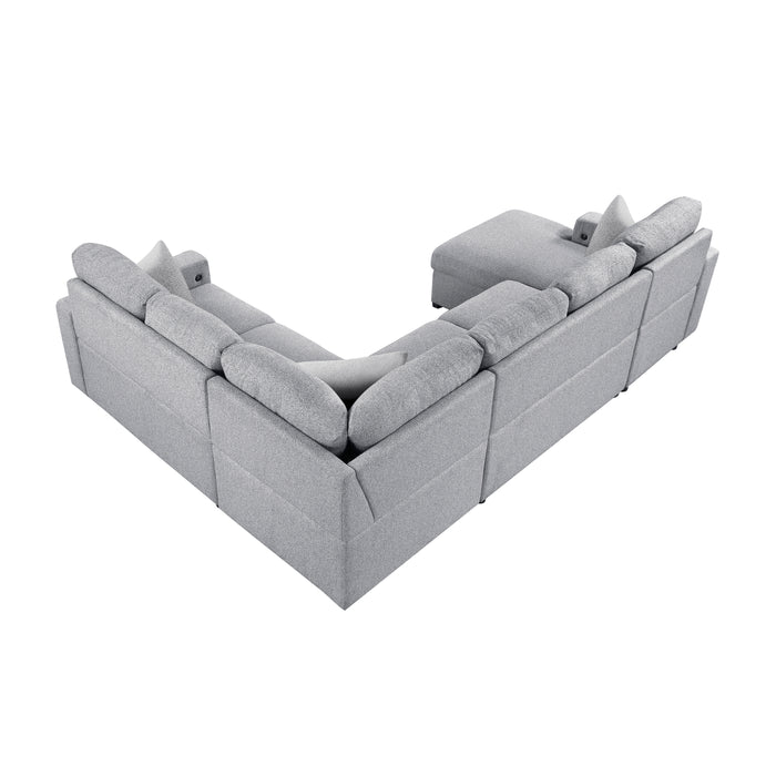 9630GY*4LC2R Sectional with Left Chaise, Pull-out Bed, Hidden Storages and Shelves, Charging Ports. By Homelegance.