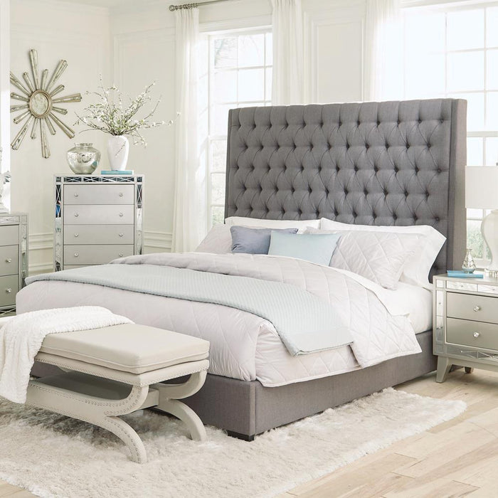 Camille Tall Tufted Queen Bed Grey