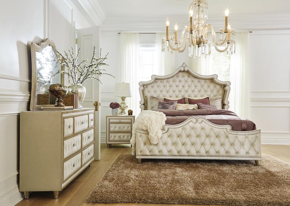 Antonella Upholstered Tufted Queen Bed Ivory and Camel