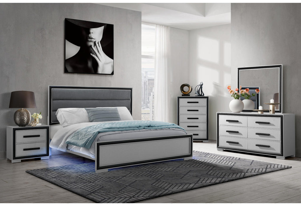 AMELIA GREY BLACK QUEEN BED GROUP W/LED - Furniture House (Dover,NJ)