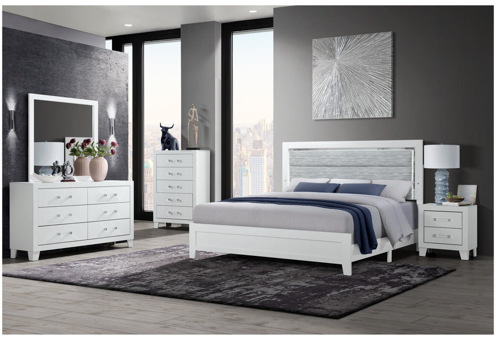 LUCCIA WHITE KING BED GROUP WITH LED - Furniture House (Dover,NJ)