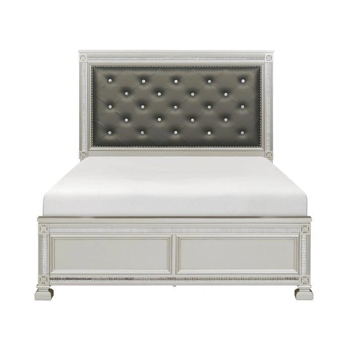 Bevelle Queen Upholstered Panel Bed in Silver 1958-1