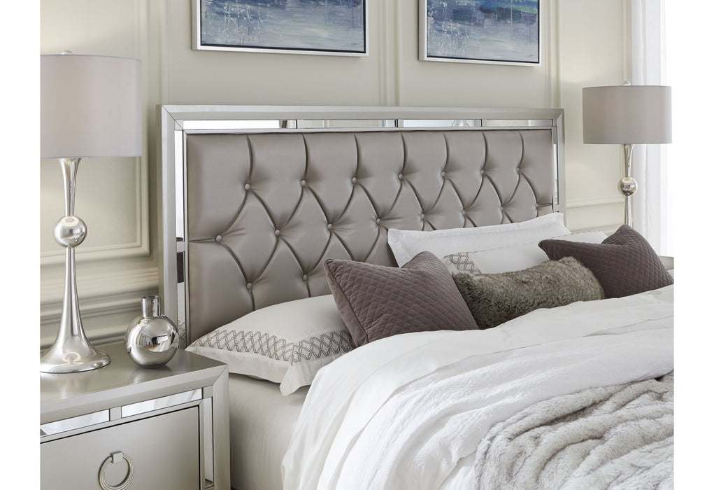 RILEY SILVER QUEEN BED, DRESSER, MIRROR AND 2 NIGHTSTANDS